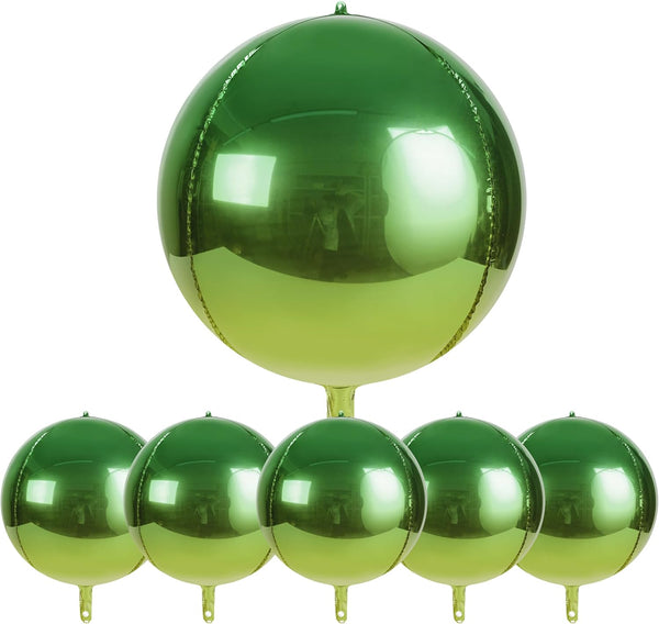 6pcs Big Gradient Green Foil Balloons, 22 Inch 4D Metallic Gradient Green Yellow for St. Patrick's Day Decorations