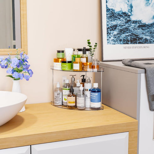 Yieach 2 Counter Counter Tier Corner Bathroom Organizer,Clear Bathroom Organizers and Storage,Acrylic Bathroom Shelf