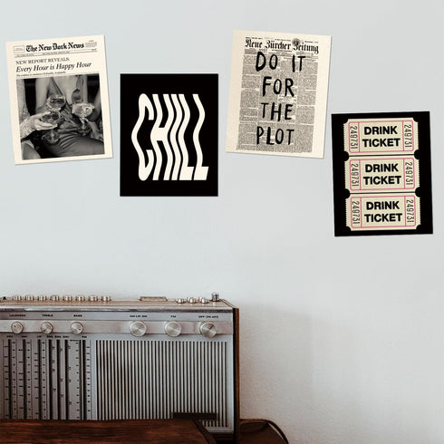DSHFG Y2k Set 4, 8x10 Trendy Bar Cart Wall Decor, Black Room Decor Wall Art Prints of Funky Teen Girl Wall Art