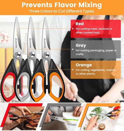 Astercook Heavy Duty Kitchen Shears with Ergonomic Handle, Serrated Blade for Poultry, Herbs, Vegetables
