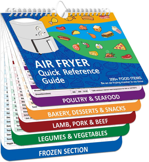 TZARROT Air Fryer Magnetic Cheat Sheet Set: Over 200 Foods Cooking Guide Flip Chart