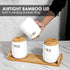 OGANAZI 3 Pack Set Set, Countertop Ceramic Canister with Bamboo Lids and Handle Tray, Coffee Tea Sugar Container White