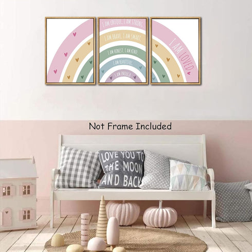 3Pcs 12x16in Rainbow Canvas Wall Art - Colorful Boho Nursery Wall Decor - Positive Affirmation Kids Heart Picture