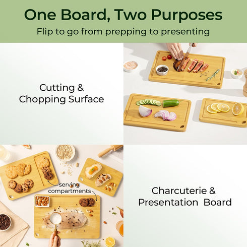 Set 3 Keechee Wood Cutting Board for Kitchen - Reversible Bamboo Cutting Boards Gift of with Juice Groove, Wooden