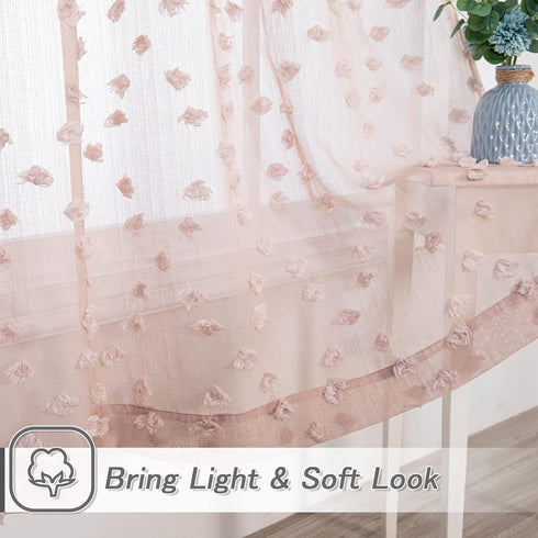 84 Inches 52" 2 MYSKY HOME Pom Pom Pink Sheer Curtains for Bedroom Girls Room Dusty Rose Curtains Long for Nursery Kids