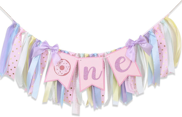 Agkvw Donut High Chair Banner for 1st Birthday - Sweet One Cake Smash