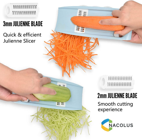 5 in 1 Mandoline Slicer for Kitchen, Blue Vegetable Slicer Multi Blade, Veggie Shredder, Potato Chip Cutter, Julienne