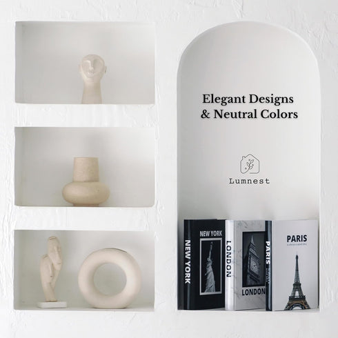 Set Decorative Books for Home Decor Foldable Black and White Faux Book Featuring Paris, London & New York Modern Coffee