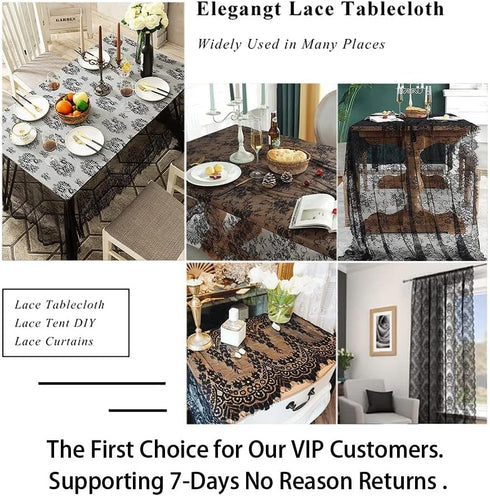 ShinyBeauty Lace Tablecloth Rectangle - 60''x120'' Black Lace Party Tablecloth, Rustic Floral Lace Table Cover