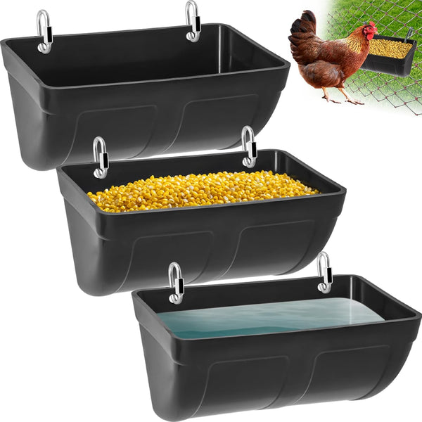 3 Pack Hanging Chicken Feeder Waterer Trough 4 Quart, Goat Feeding Supplies,