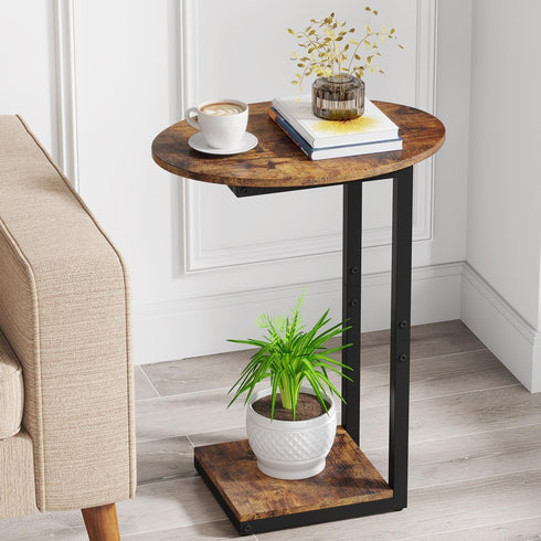 Hosfais Side Table Small End Table, C-Shaped Wood Sofa Table with Metal