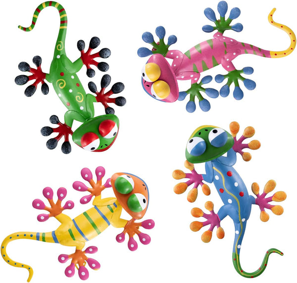YEAHOME 4 Pack Metal Geckos Wall Art, Inspirational Mexican Outdoor Decor for Farmhouse, Porch, Patio