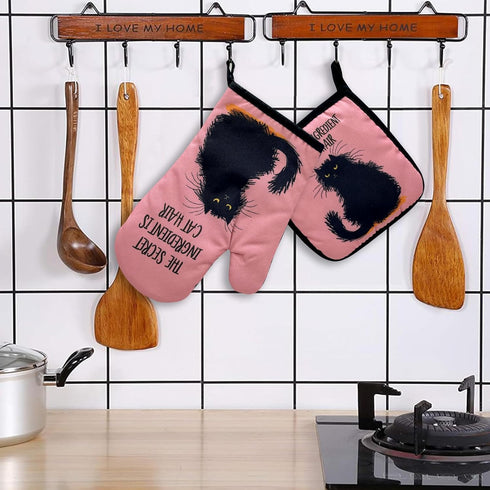 The Secret Ingredient is Cat Hair, Funny Oven Mitts and Pot Holders Sets of 2 for Cooking