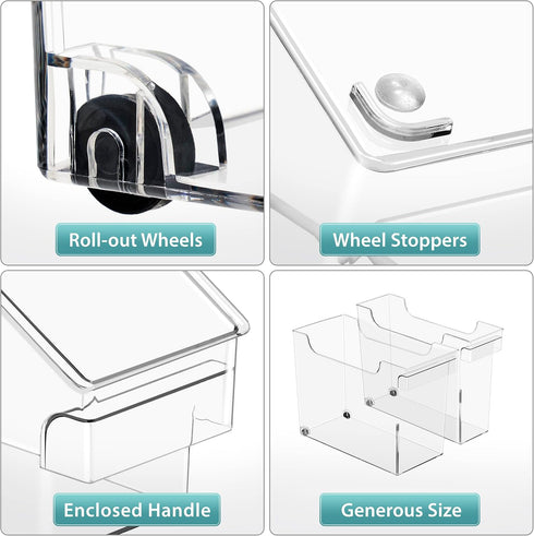 Sorbus Roll Out Bottle Organization Bins, Clear Plastic Containers with Wheels & Handles for Kitchen Storage