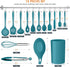 Teal Blue Kitchen Utensils Set, E-far 15-Piece Silicone Cooking Utensils with Holder, Non-stick Cookware Friendly & Heat Resistant, Includes Ladle Spatula Spoon Slotted Turner for Cooking & Baking by E-far