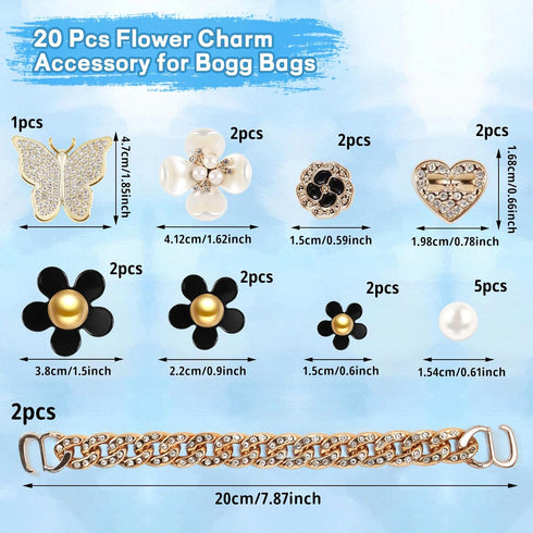 ROPCIA Charms for Bogg Bag, Pearls and Butterfly Flowers for Beach Bag Accessories (20 Pcs)