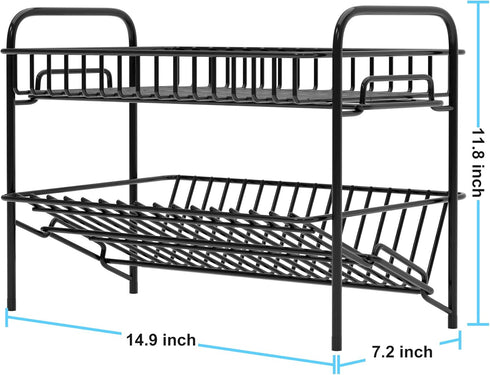 HengLiSam Spice Rack Organizer for Countertop, Heavy Duty Full Solid Metal Kitchen Shelves, 2 Tier Freestanding Holder