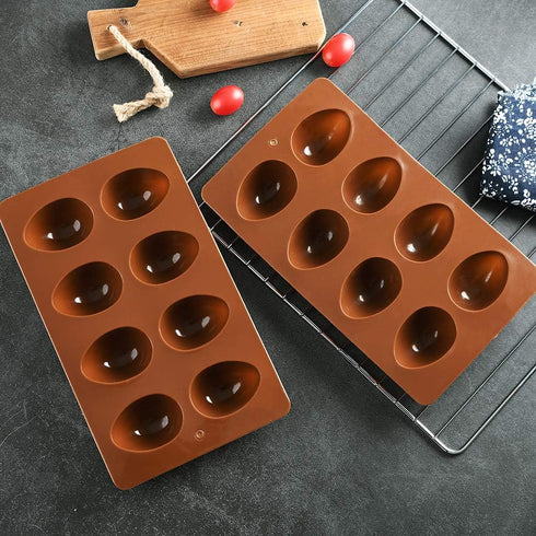 8 Cavity Silicone Egg Pan, Egg Shape Ice Tray, Set of 2 for Cake Decorating, Chocolate, Jello