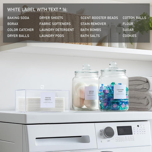 Glass Jars and Dryer Sheet Holder Set, Dispenser with Lids and Labels for Laundry Room Organization, Airtight Half