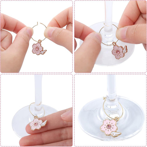 Hicarer 31 Pieces Wine Glass Charms Set Including 31 Mixed Enamel Champagne Stem Glass Charms and 31 Golden Rings for