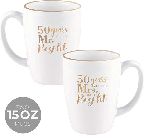 Canopy Street 50th Anniversary Mug Set, Mr. And Mrs. Always Right Coffee Mugs, 15 Ounce