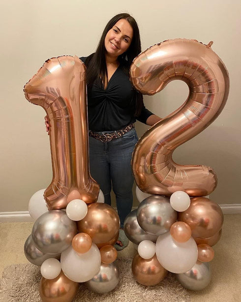 40 Inch Rose Gold Number Balloons, Giant Jumbo 12 or 21 Foil Mylar Helium Balloons for Birthday Anniversary Party