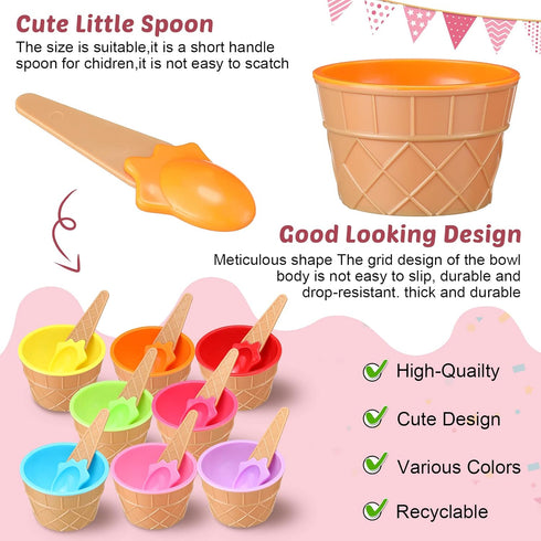 32 Pack 8 Summer Reusable Plastic Ice Cream Bowls and Spoons Candy Colors Ice Cream Cups Ice Cream Party Decorations