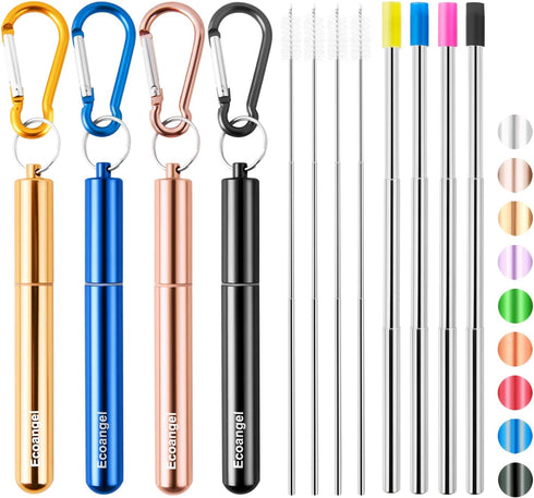 Cruise Ship Essentials - 4-Pack Reusable Collapsible Stainless Steel Drinking Straws with Case