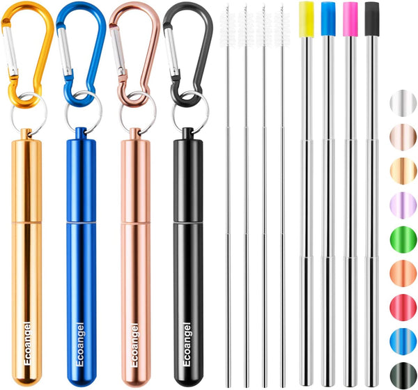 Cruise Ship Essentials - 4-Pack Reusable Collapsible Stainless Steel Drinking Straws with Case