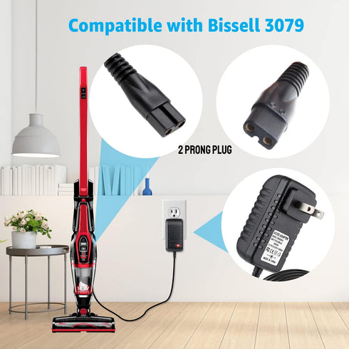Bissell 3079 AC Power Charger Replacement, Compatible with Bissell 3079 Featherweight Cordless Vacuum Cleaner (1 Black)