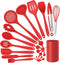 E-far 23 Pcs Silicone Kitchen Utensils Set in Red, Cooking Tools with Holder for Nonstick Cookware, Heat Resistant