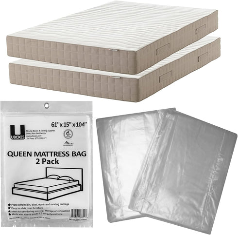 uBoxes Queen Size Mattress Covers/Bags, 61" x 15" x 104", Pack of 2 Moving Supplies