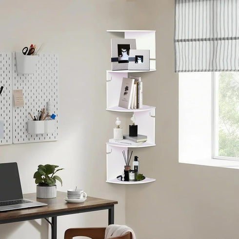 5 7.87 7.87 33.46 INCHES ShellKingdom Corner Shelf Wall Mount, Tier Corner Bookshelf, Floating Display Shelves