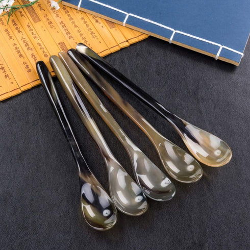 YARNOW 4pcs Small Spoons Ox Horn Caviar Spoons Mother of Pearl Spoon Soup Spoons Cocktail Stirring Spoons Tableware for Dessert Tea Coffee Ice Cream Holiday Party Supplies