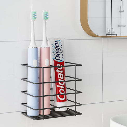Adhesive Toothbrush Holder Wall Mounted, Suction Toothpaste Organizer Cup for Shower, Razor Holder Caddy Tray Storage