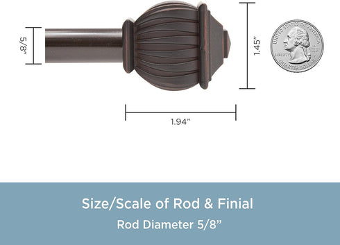 Kenney Beckett Soft Square End Decorative Window Curtain Rod - 28-48" Adjustable Length, Weathered Brown, 1-Pack