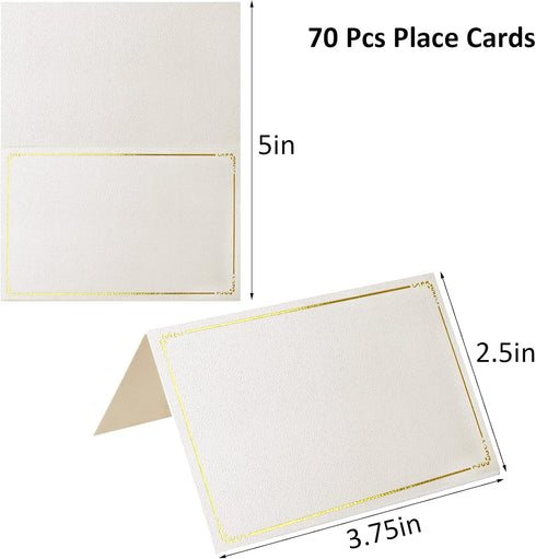 70 Pcs Blank Place Cards with Gold Foil Frame, Fillable Banquet Seat Cards for Wedding Table Setting