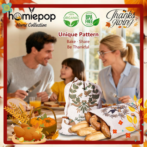 HomiePop 3Pcs 17 13 Inch Packaging Bread Bags for Homemade Bread Linen Reusable Bread Bags with Drawstring Closure