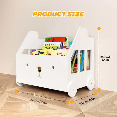 Jomzuci 4 Wooden Kids Bookshelf Bookcase, Toddler Montessori Bookshelf, Nursery Book Shelves with Adjustable Dividers