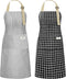 NLUS 2 Pack Kitchen Cooking Aprons, Adjustable Bib Waterproof Chef Apron with 2 Pockets (Grey Stripe/Black Plaid)