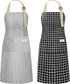 NLUS 2 Pack Kitchen Cooking Aprons, Adjustable Bib Waterproof Chef Apron with 2 Pockets (Grey Stripe/Black Plaid)