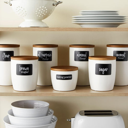 Talented Kitchen 128-Piece Chalkboard Pantry Labels for Containers - 2 x 3 in Black, Water-Resistant Preprinted White