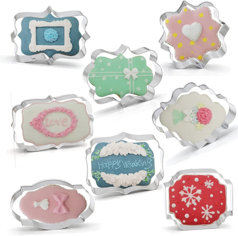 Fancy Plaque Cookie Cutters Set of 8 pcs, Stainless Steel Wedding Frames Shaped Fondant Cutter Molds for Baking