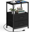 YBING Nightstand with Charging Station End Table with 2 Fabric Drawer Bedside