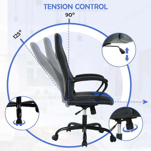 BORGEBY 360Swivel, Blue Massage Gaming Chair for Kids, Ergonomic Office Chair Computer Chair with Adjustable High Back