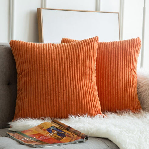 MIULEE Fall Pack of 2 Orange Pillow Covers, 18x18 Inch Soft Boho Striped Corduroy Throw Pillow Covers for Home Decor