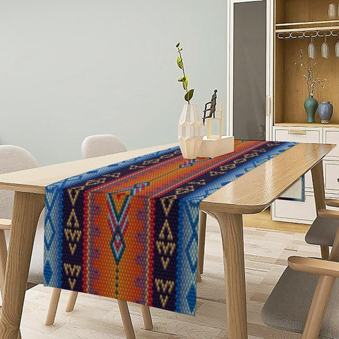 DDCBNS 13 70 Inch Aztec Table Runner,Ethnic Tribal Geometry Pattern Rustic Style Table Runner for Coffee Table Dining