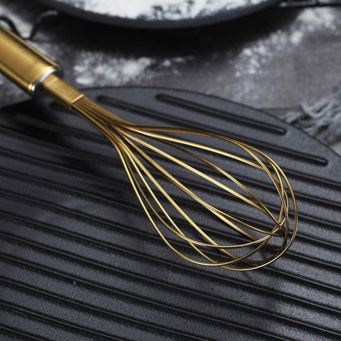 Berglander Gold Whisk Pack of 3 - Stainless Steel 8", 10", 12", Titanium Plating Gold Whisks for Cooking, Beater, Wire