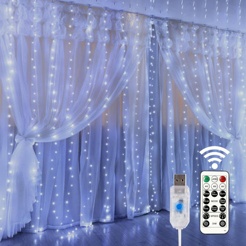 HOME LIGHTING Window Curtain String Lights, 300 LED Fairy Copper Light with Remote, USB Powered Waterproof for