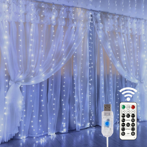 HOME LIGHTING Window Curtain String Lights, 300 LED Fairy Copper Light with Remote, USB Powered Waterproof for